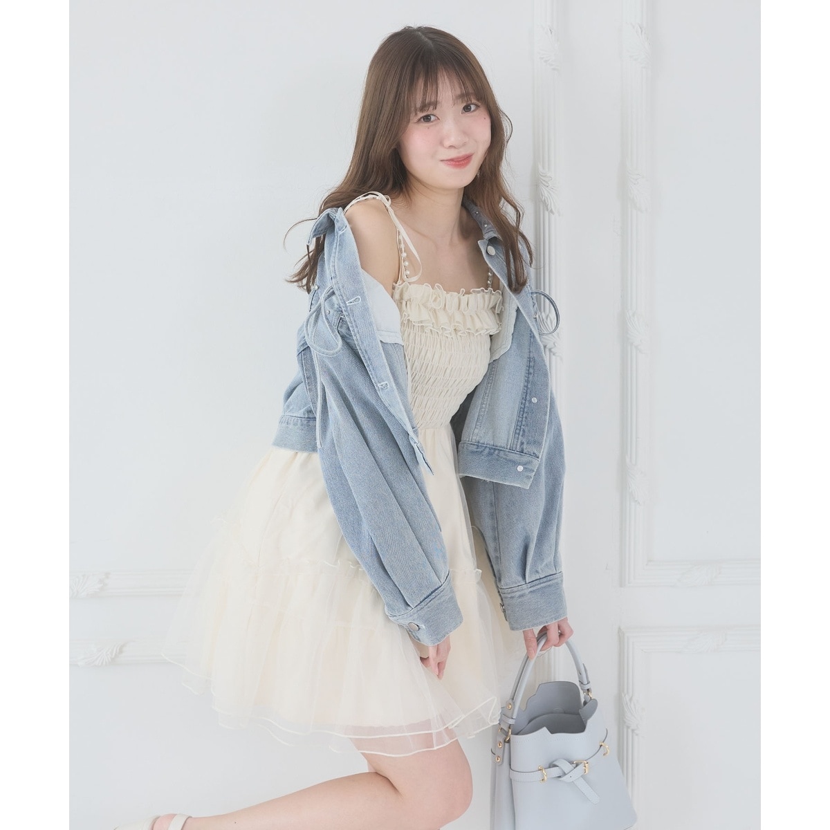 マジェスティックレゴン パールチェーンチュールミニワンピ