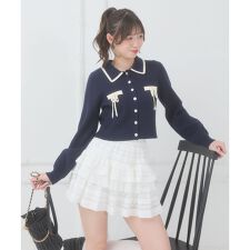 バイカラーリボンケーブルニットカーデ