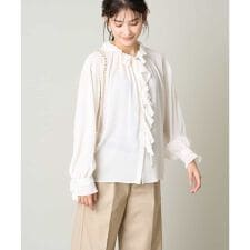 シフォン楊柳フリルカラーブラウス