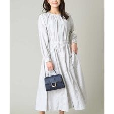 【洗える】ストライプゴアードシャツワンピース