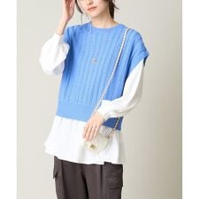 【2SET/洗える】ニットベスト＋ペプラムブラウス