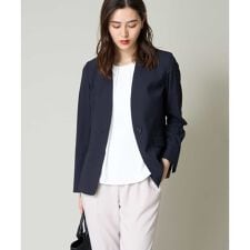 【洗える/UVカット/接触冷感】オックスストレッチノーカラージャケット【Reflax】