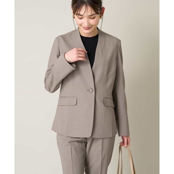 【洗える/UVカット/接触冷感】オックスストレッチノーカラージャケット【Reflax】