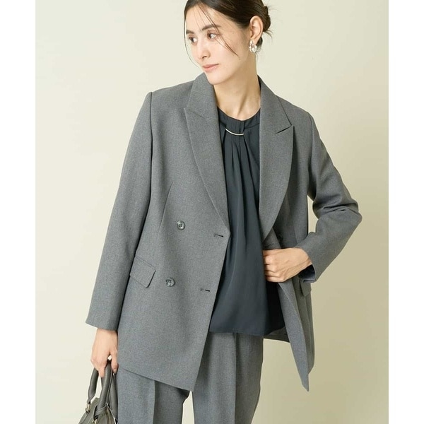 LEDAY 韓国　グレー ウール ダブルブレストジャケット 洗える/イージーケア/毛玉になりにくい/ストレッチ/吸水速乾】ツイード
