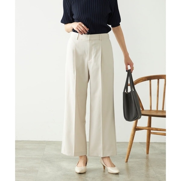【洗える/ストレッチ/UVカット】麻調ワイドストレートパンツ