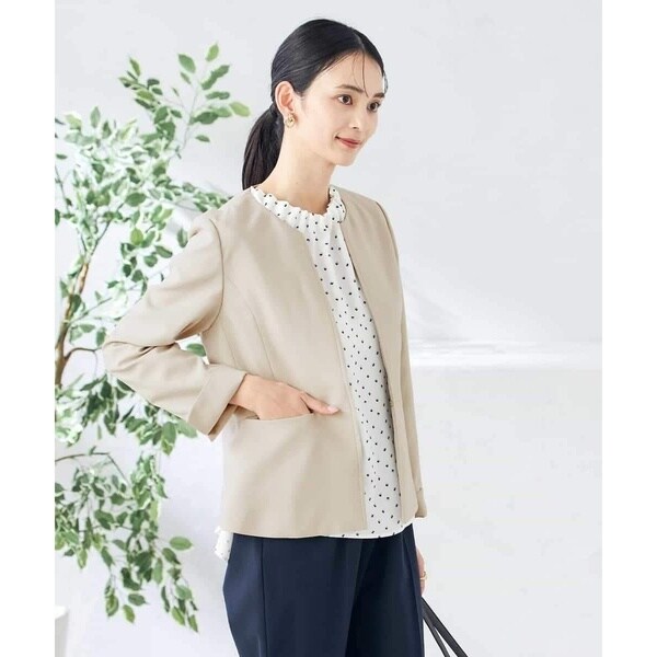 COUP DE CHANCE麻調合繊ストレッチ ノーカラージャケット&スカート 日本製/洗える】ノーカラージャケット（ノーカラージャケット