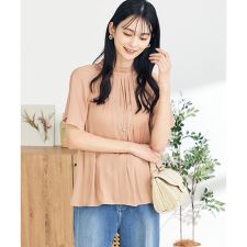 【洗える/イージーケア】サテンフリルネックブラウス