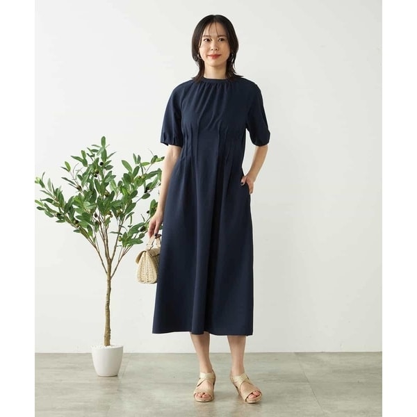 ICB WEB限定 洗える ストレッチ スキッパーシャツワンピース ブルー index ワンピース 「7色展開/XS-LLサイズ」ダブルポケット
