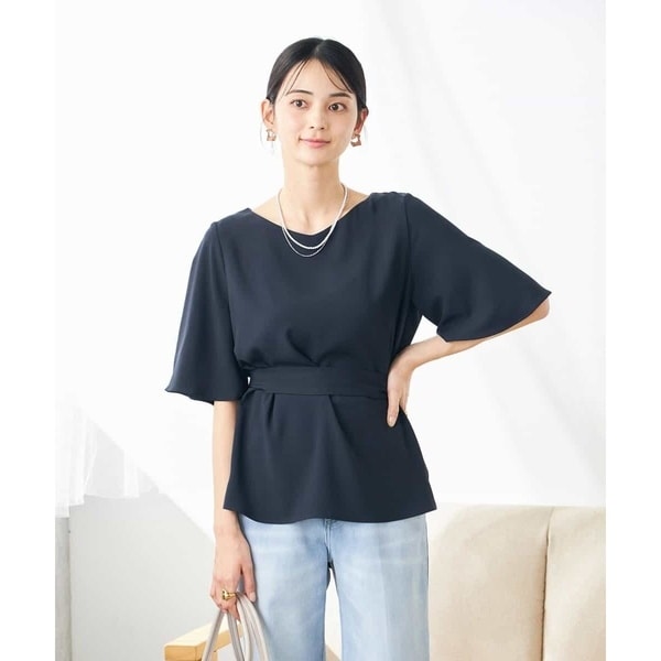 美品　アンタイトル【大きいサイズ50】リネン混　接触冷感　ギャザーデザインシャツ 美品 アンタイトル【大きいサイズ50】リネン混 接触冷感