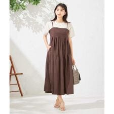 【接触冷感/洗える】タックフレアキャミワンピース