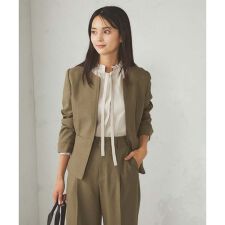 【洗える/イージーケア/吸水速乾/ストレッチ】梳毛調キーネックジャケット