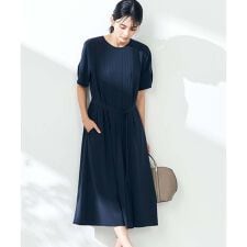 【洗える/ストレッチ】ベルト付フロントプリーツワンピース