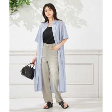 【洗える】ストライプシャツワンピース