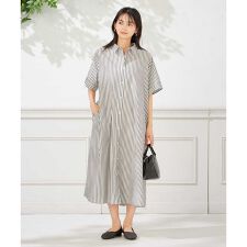 【洗える】ストライプシャツワンピース