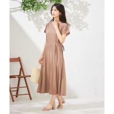 【UVカット/速乾/イージーケア】ウエストベルトフレアワンピース