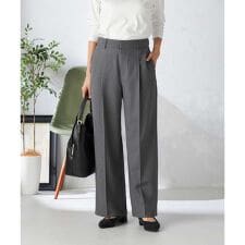 【洗える/イージーケア/吸水速乾/ストレッチ】梳毛調ワイドパンツ