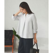 【洗える/イージーケア/吸水速乾/UVカット】袖リボンサッカーブラウス【セットアップ対応】