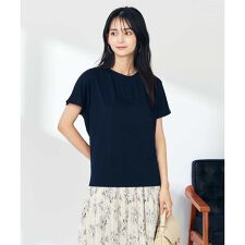 【接触冷感/速乾/UVカット】ギャザーネックフレンチスリーブカットソー