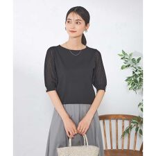 【接触冷感】プリーツスリーブサマーニット