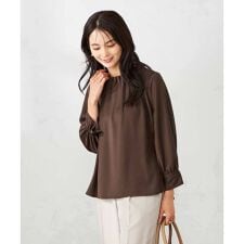 【マシンウォッシャブル】タックネックブラウス