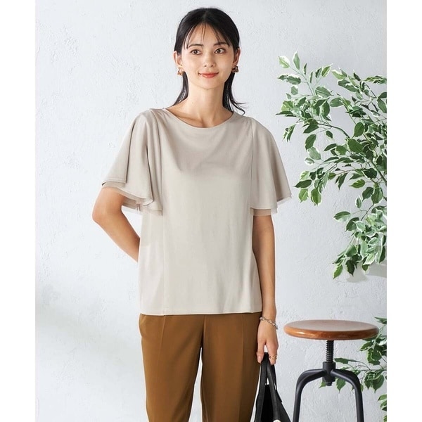 tシャツ トリコットラッフルカットソー レディース カットソー レディース Tシャツ ロールアップスリーブ プリント