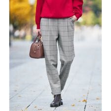 【イージーケア/洗える/ストレッチ】裏起毛美ラクるスッキリ見えチェックテーパードパンツ