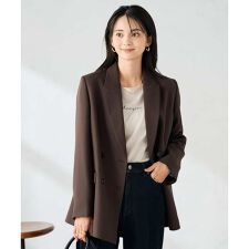 【洗える/イージーケア/ストレッチ】パウダーツイルダブルブレストジャケット