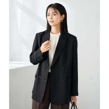 【洗える/イージーケア/ストレッチ】パウダーツイルダブルブレストジャケット