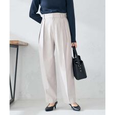 【洗える/裏起毛】タックテーパードパンツ