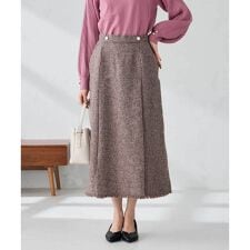 ツイード調裾フリンジAラインスカート