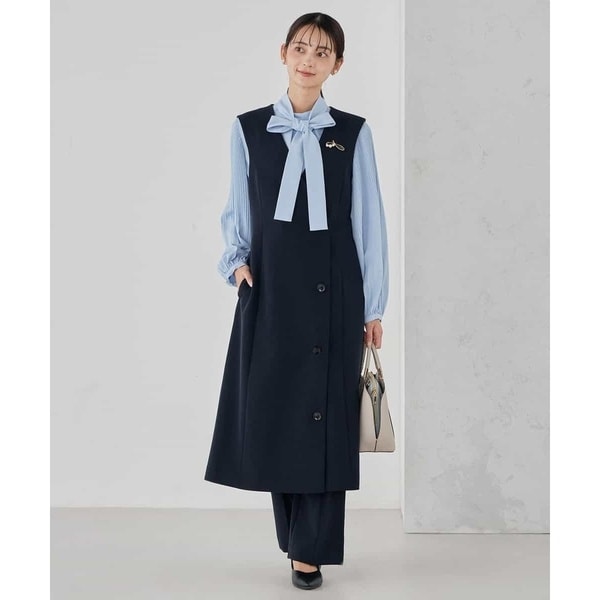 洗える/イージーケア/ストレッチ】2WAYダブルクロスロングジレ