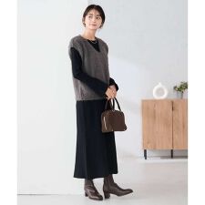 【2SET】フェザーベスト×フレアニットワンピース