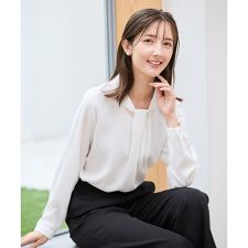 【洗える】ボウタイ風ブラウス