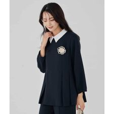 2WAYサテン襟付きペプラムブラウス【洗える/速乾/毛玉になりにくい/イージーケア】