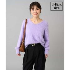 【低身長サイズ】フェザーヤーンVネックニット