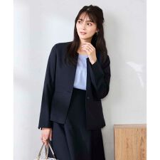 【洗える/UVカット】リネンライクストレッチキーネックジャケット