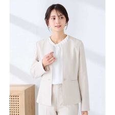 【洗える/UVカット】リネンライクストレッチキーネックジャケット