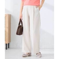 【洗える/UVカット】リネンライクストレッチワイドパンツ