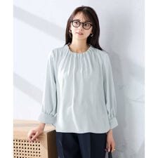 【洗える】タックネックブラウス
