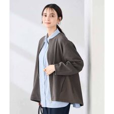 異素材切り替えノーカラーブルゾン