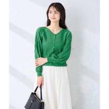 プリーツ編みVネックニットカーディガン