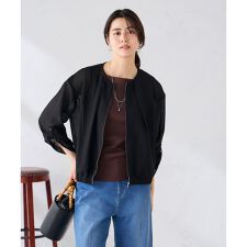 ノーカラーメッシュブルゾン