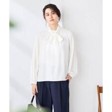 【洗える】2WAY袖プリーツボウタイブラウス
