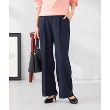 【WEB限定/支持率NO.1/イージーケア/ストレッチ】スッキリ見えウエストハトメワイドンツ