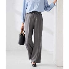 【WEB限定/支持率NO.1/イージーケア/ストレッチ】スッキリ見えウエストハトメワイドンツ