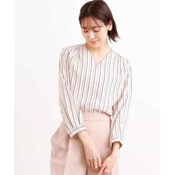 MK ミッシェルクラン/ストライプ柄Ｖネックブラウス／洗える ストライプ柄Vネックブラウス／洗える | MK ミッシェルクラン(MK