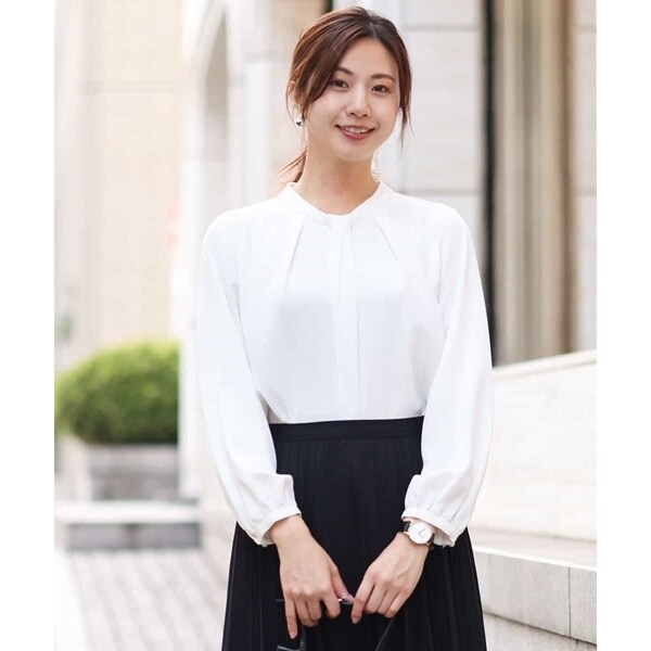 フォーマル・セレモニー/洗える】ボウタイ風タックデザインブラウス