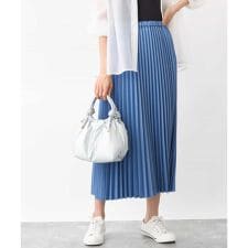 【ウエストゴム/こなれSETUP/洗える】デニムライクプリーツスカート