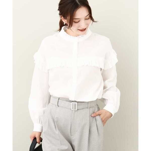 MW コットンフリルブラウス MW｜《手洗い可》コットンフリルブラウス