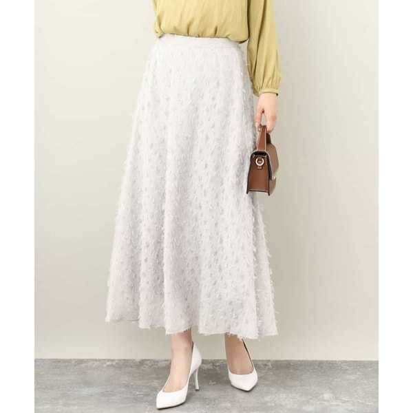 【24AW/トレンド/洗える】フリンジカットジャガードフレアスカート